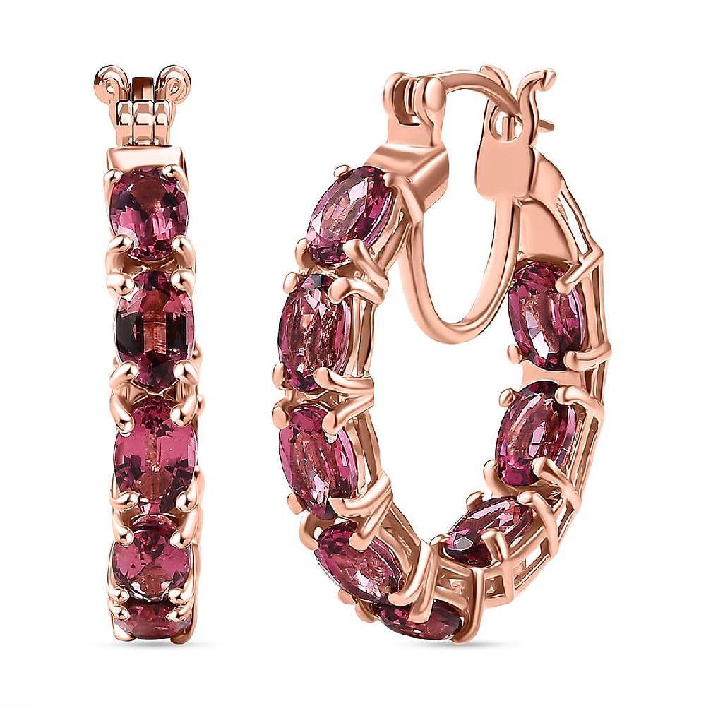 shop lc Ouro Fino Rubellite 7.68 ctw Inside-out Hoop Earring in 18K Vermeil Rose Gold Over Sterling Silver