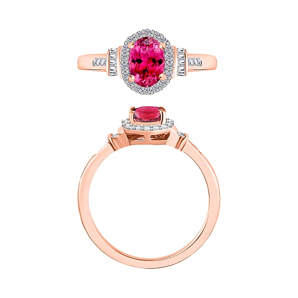 Shop Lc Ouro Fino Rubellite And Diamond 1.00 Ctw Ring In 18K Vermeil Rose Gold Over Sterling Silver (Del. In 10-12 Days)