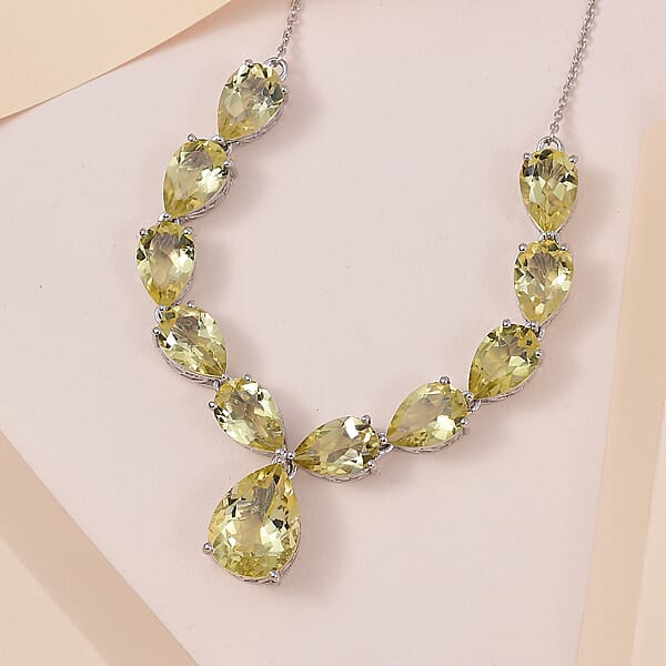 Shop Lc Ouro Verde Quartz 35.65 Ctw Necklace In Platinum Over Sterling Silver 18-20 Inches