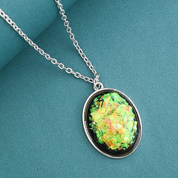 Shop Lc Oval Opal 12.00 Ctw Flakes Necklace In Silvertone 16-18 Inches
