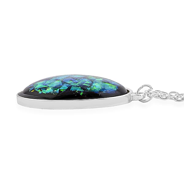Shop Lc Oval Opal 12.00 Ctw Flakes Necklace In Silvertone 16-18 Inches