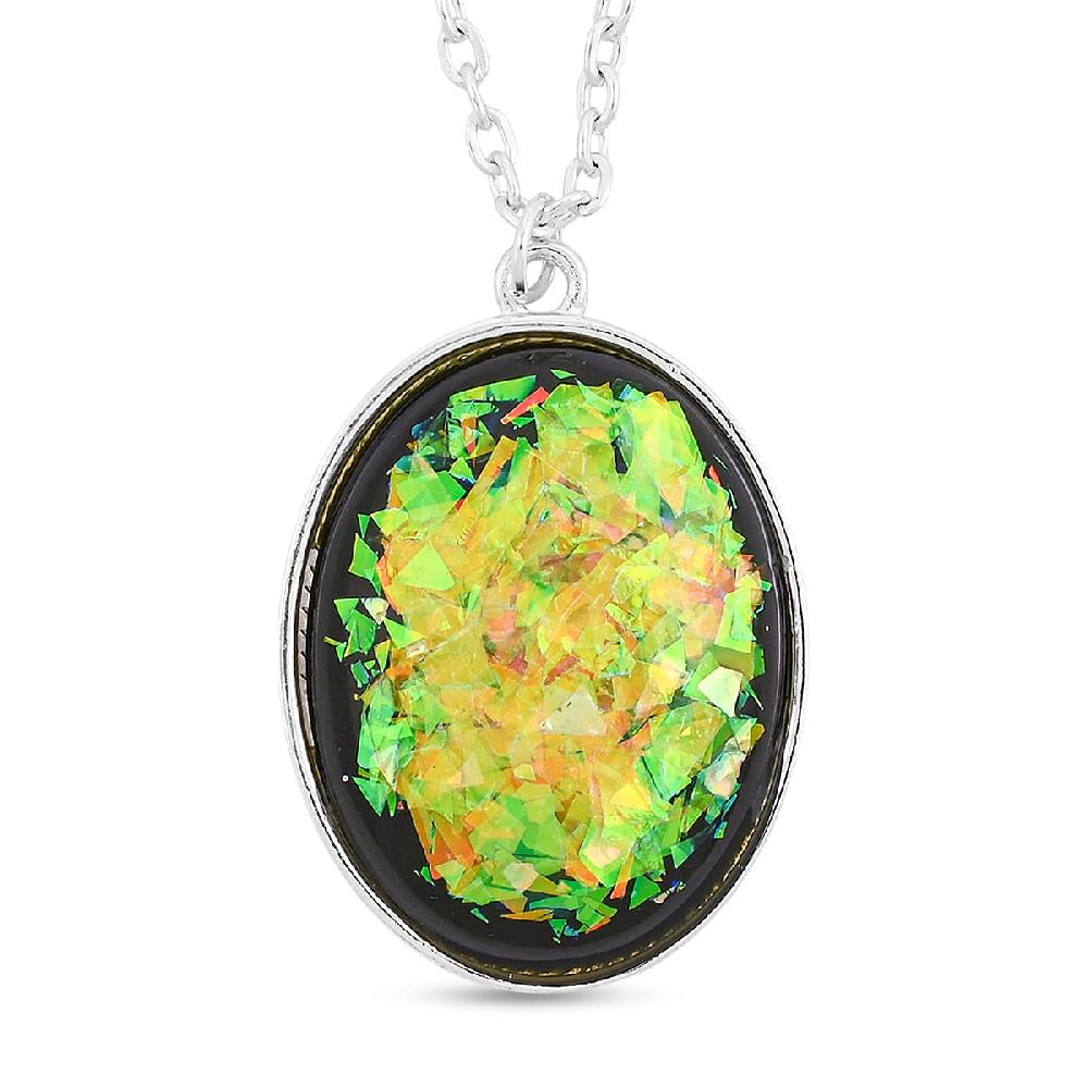 shop lc Oval Opal 12.00 ctw Flakes Necklace in Silvertone 16-18 Inches