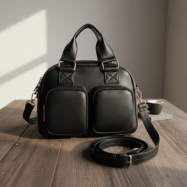 Shop Lc Passage Black Faux Leather Satchel Bag With Front Pocket
