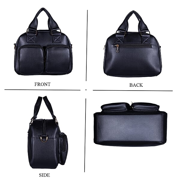 Shop Lc Passage Black Faux Leather Satchel Bag With Front Pocket