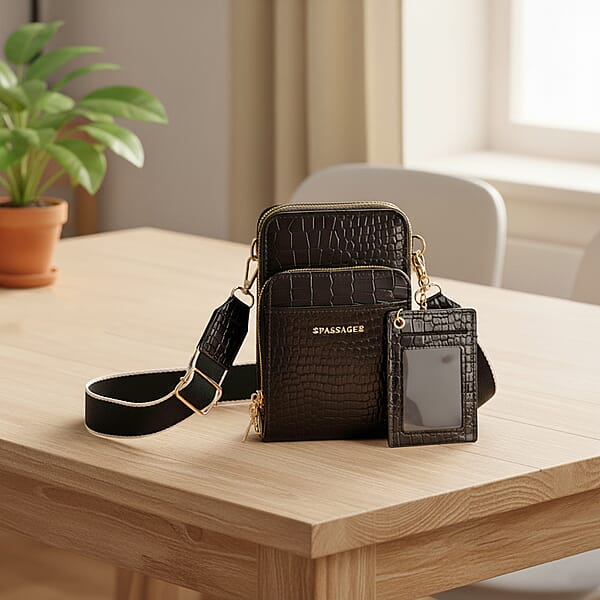 Shop Lc Passage Dark Coffee Crocodile Embossed Faux Leather Crossbody Bag With Shoulder Strap 47 Inches