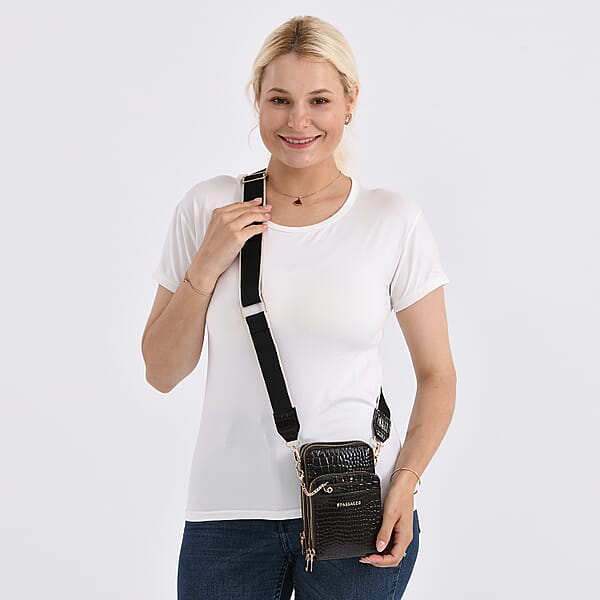 Shop Lc Passage Dark Coffee Crocodile Embossed Faux Leather Crossbody Bag With Shoulder Strap 47 Inches