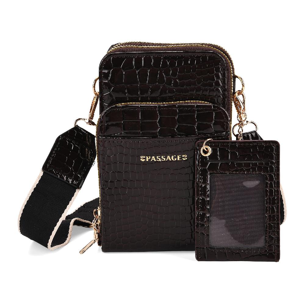 shop lc Passage Dark Coffee Crocodile Embossed Faux Leather Crossbody Bag with Shoulder Strap 47 Inches