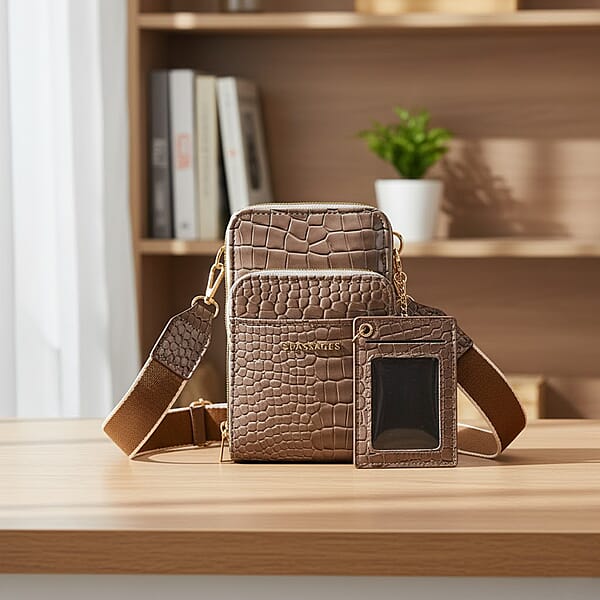 Shop Lc Passage Grey Crocodile Embossed Faux Leather Crossbody Bag With Shoulder Strap 47 Inches