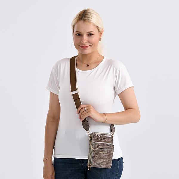 Shop Lc Passage Grey Crocodile Embossed Faux Leather Crossbody Bag With Shoulder Strap 47 Inches