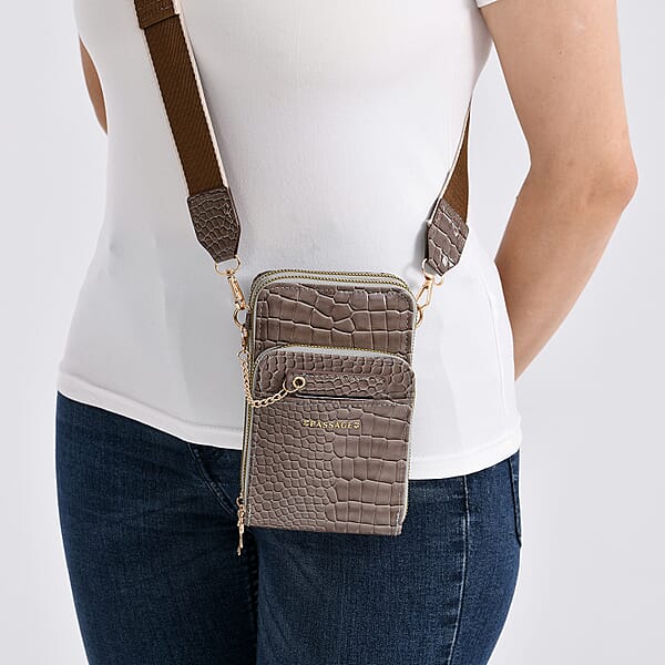 Shop Lc Passage Grey Crocodile Embossed Faux Leather Crossbody Bag With Shoulder Strap 47 Inches