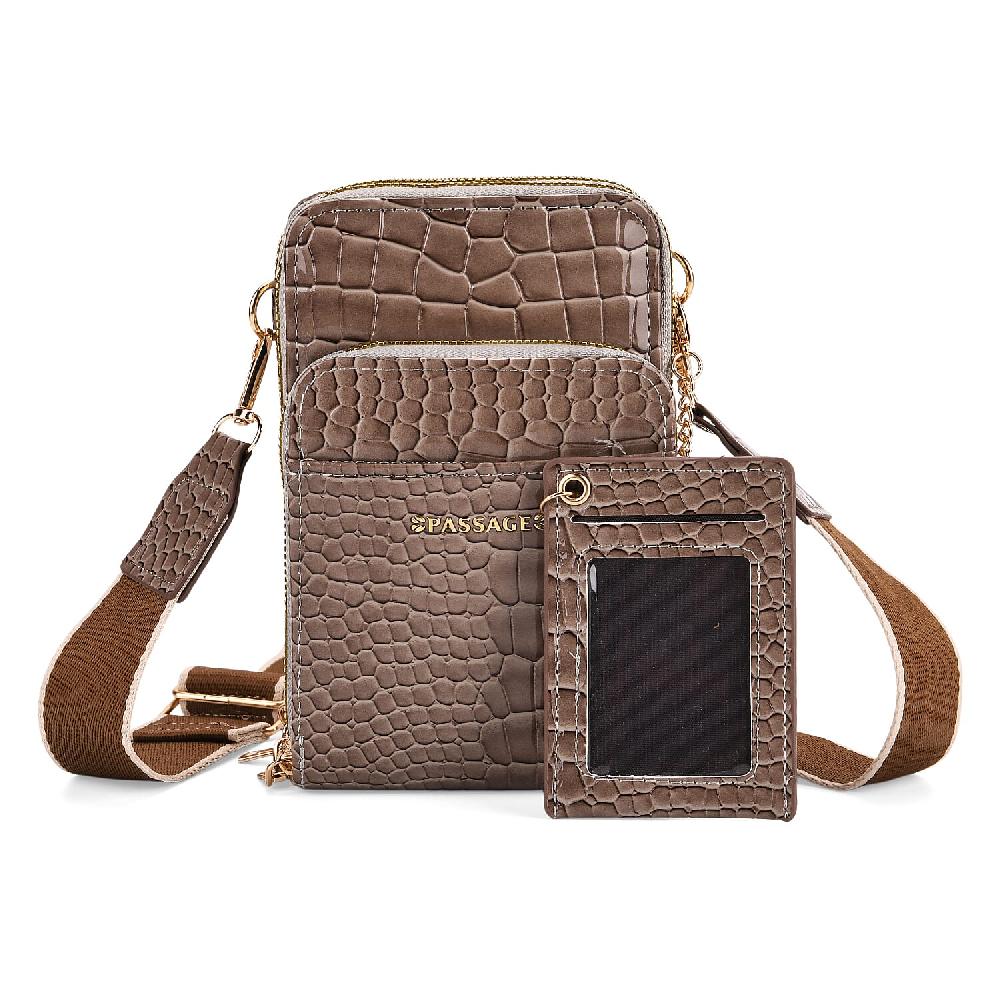 shop lc Passage Grey Crocodile Embossed Faux Leather Crossbody Bag with Shoulder Strap 47 Inches