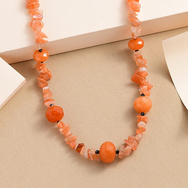 Shop Lc Peach Agate And Thai Black Spinel 245.00 Ctw Station Necklace In Sterling Silver 20 Inches