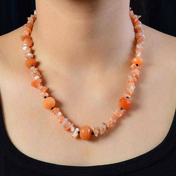 Shop Lc Peach Agate And Thai Black Spinel 245.00 Ctw Station Necklace In Sterling Silver 20 Inches