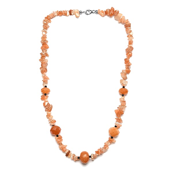 Shop Lc Peach Agate And Thai Black Spinel 245.00 Ctw Station Necklace In Sterling Silver 20 Inches