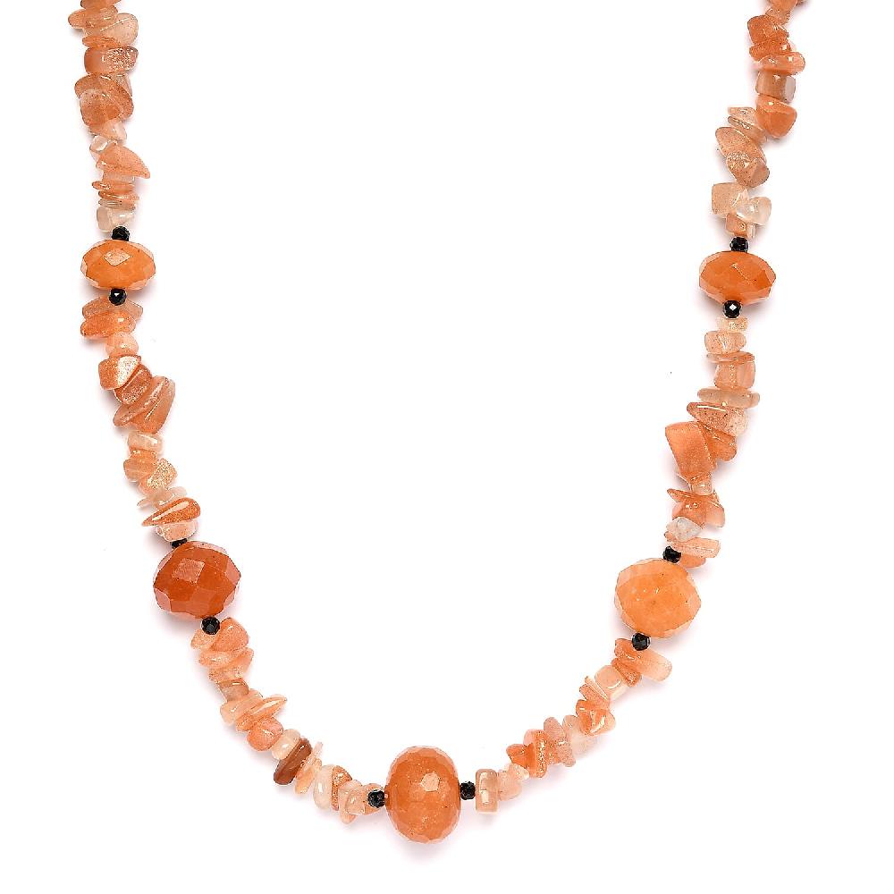 shop lc Peach Agate and Thai Black Spinel 245.00 ctw Station Necklace in Sterling Silver 20 Inches