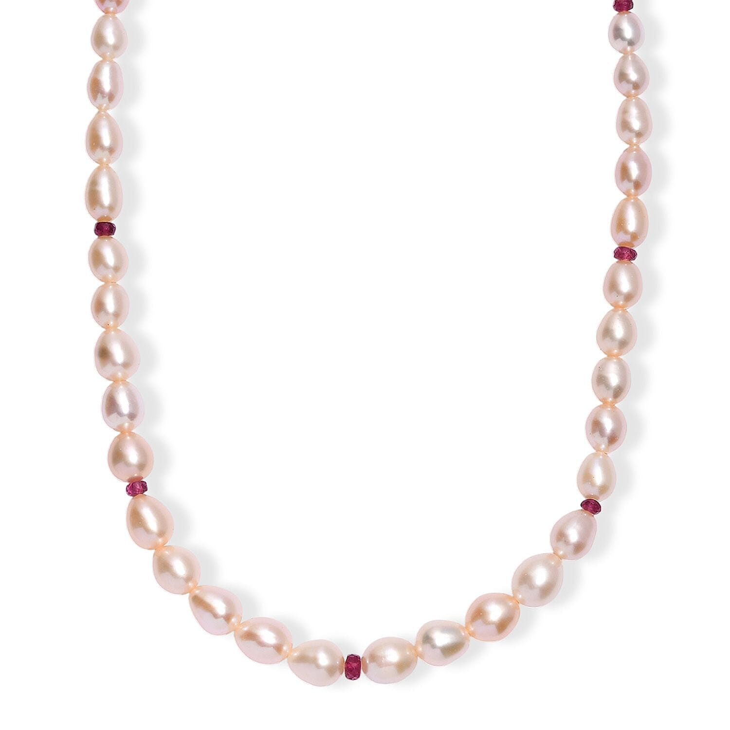 shop lc Peach Freshwater Pearl and Ouro Fino Rubellite 2.70 ctw Necklace in 18K Vermeil Yellow Gold Over Sterling Silver 18 Inches
