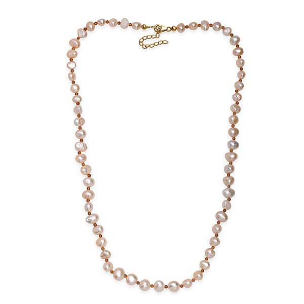 Shop Lc Peach Freshwater Pearl And Ratnapura Hessonite Garnet 20.00 Ctw Necklace In 18K Vermeil Yellow Gold Over Sterling Silver