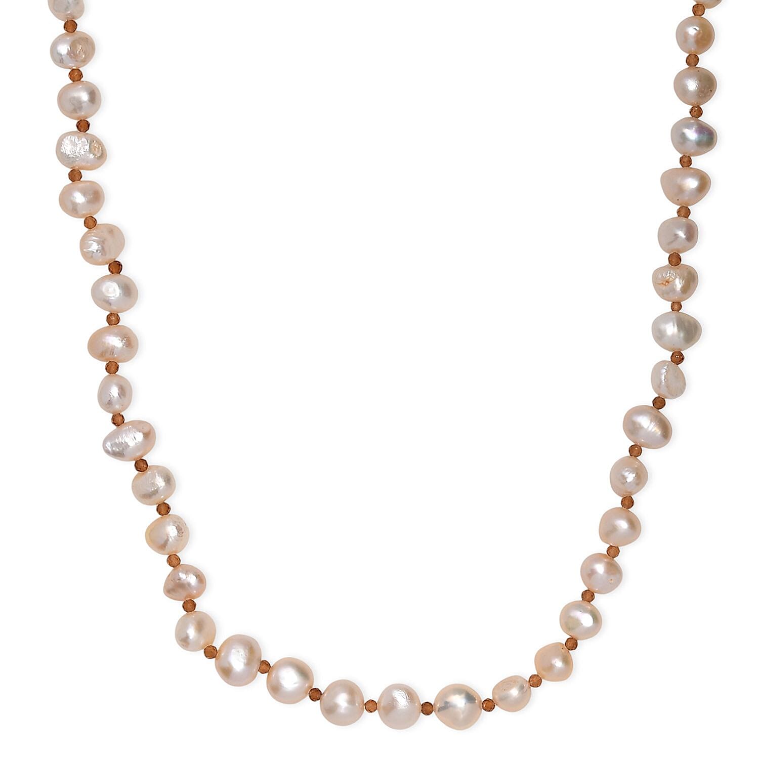 shop lc Peach Freshwater Pearl and Ratnapura Hessonite Garnet 20.00 ctw Necklace in 18K Vermeil Yellow Gold Over Sterling Silver