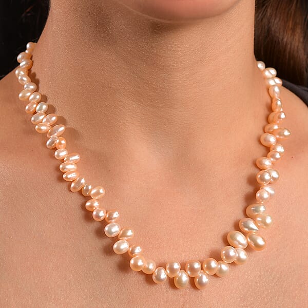 Shop Lc Peach Freshwater Pearl Dancing Bubbles Necklace 18 Inches In 18K Vermeil Yellow Gold Over Sterling Silver