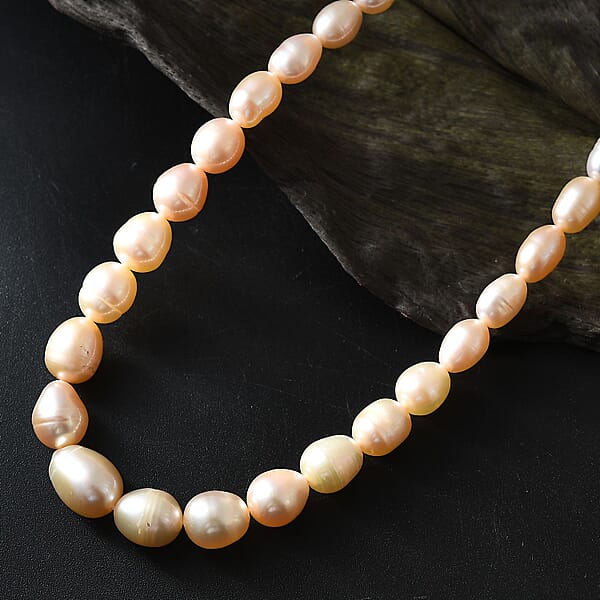 Shop Lc Peach Freshwater Pearl Drop Shape Necklace In 18K Vermeil Yellow Gold Over Sterling Silver 18 Inches