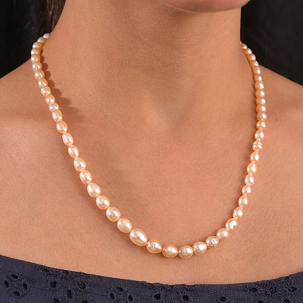 Shop Lc Peach Freshwater Pearl Drop Shape Necklace In 18K Vermeil Yellow Gold Over Sterling Silver 18 Inches