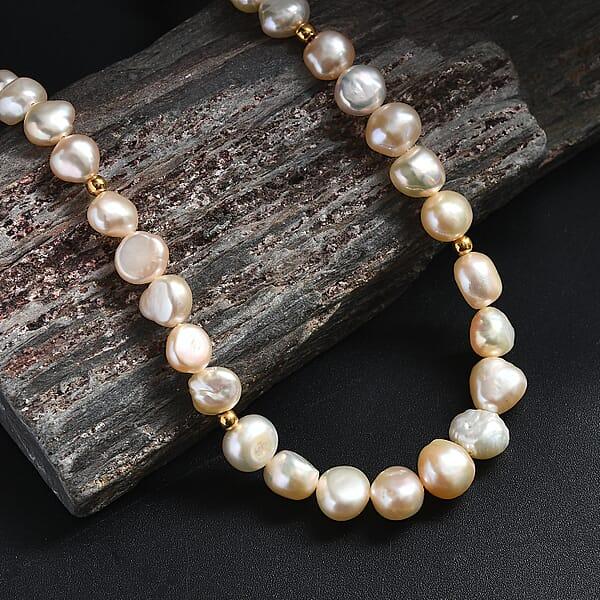 Shop Lc Peach Freshwater Pearl Fancy Necklace In 18K Vermeil Yellow Gold Over Sterling Silver 18 Inches