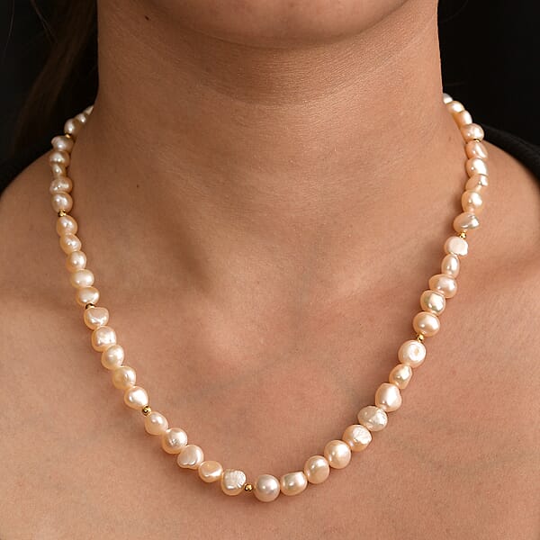 Shop Lc Peach Freshwater Pearl Fancy Necklace In 18K Vermeil Yellow Gold Over Sterling Silver 18 Inches