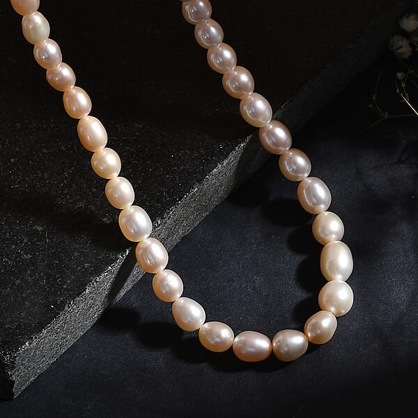 Shop Lc Peach Freshwater Pearl Necklace In 18K Vermeil Yellow Gold Sterling Silver 18 Inches
