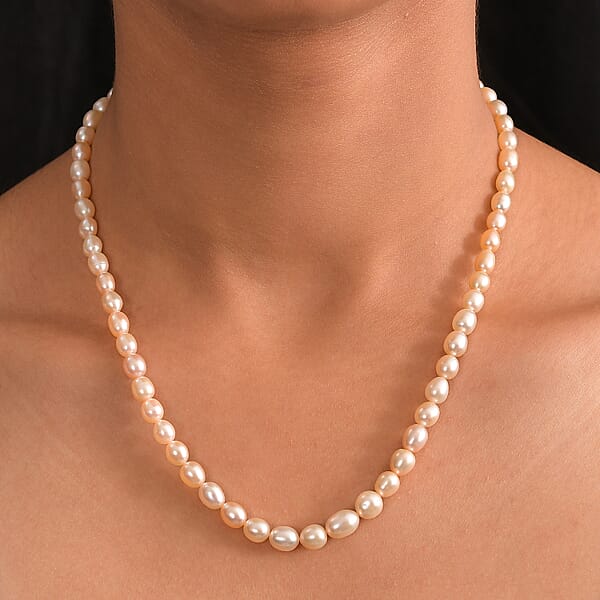 Shop Lc Peach Freshwater Pearl Necklace In 18K Vermeil Yellow Gold Sterling Silver 18 Inches
