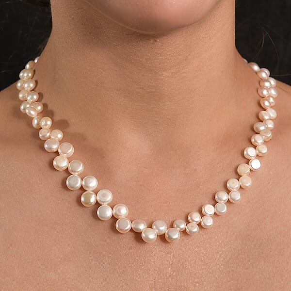 Shop Lc Peach Freshwater Pearl Necklace In 18K Vermeil Yellow Gold Over Sterling Silver 18 Inches