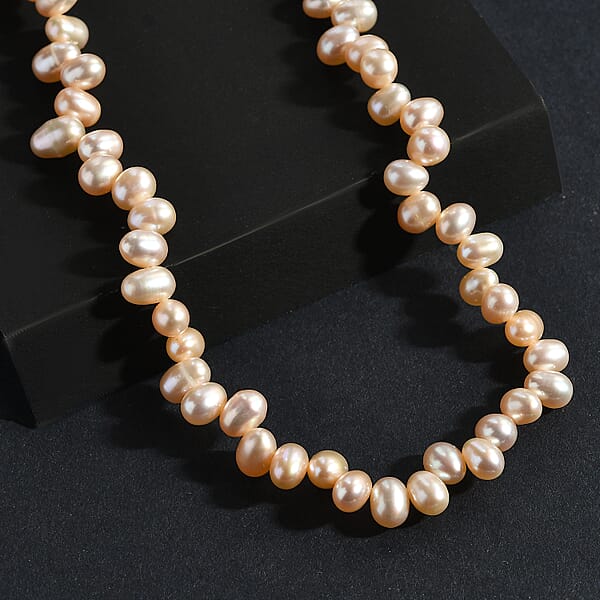 Shop Lc Peach Freshwater Pearl Necklace In 18K Vermeil Yellow Gold Over Sterling Silver 18 Inches