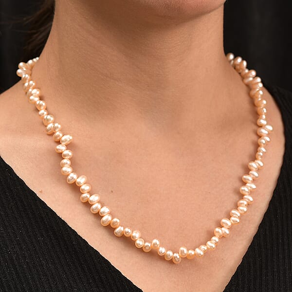Shop Lc Peach Freshwater Pearl Necklace In 18K Vermeil Yellow Gold Over Sterling Silver 18 Inches