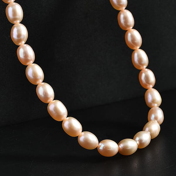 Shop Lc Peach Freshwater Pearl Oval Shape Blush Tide Necklace In 18K Vermeil Yellow Gold Over Sterling Silver 18-20 Inches