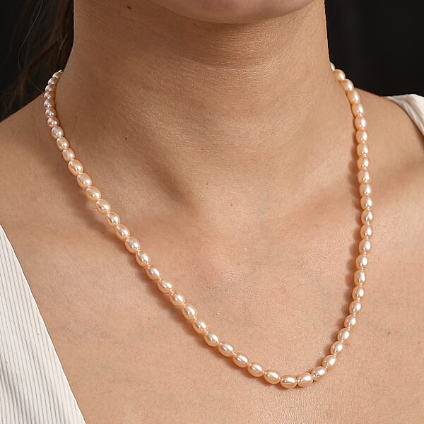Shop Lc Peach Freshwater Pearl Oval Shape Blush Tide Necklace In 18K Vermeil Yellow Gold Over Sterling Silver 18-20 Inches