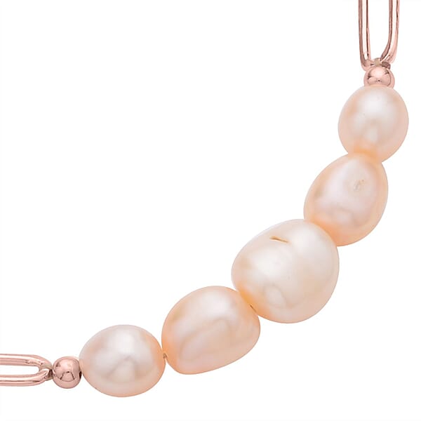 Shop Lc Peach Freshwater Pearl Paper Clip Chain Bracelet In Rosetone (8-10In)