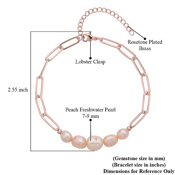 Shop Lc Peach Freshwater Pearl Paper Clip Chain Bracelet In Rosetone (8-10In)