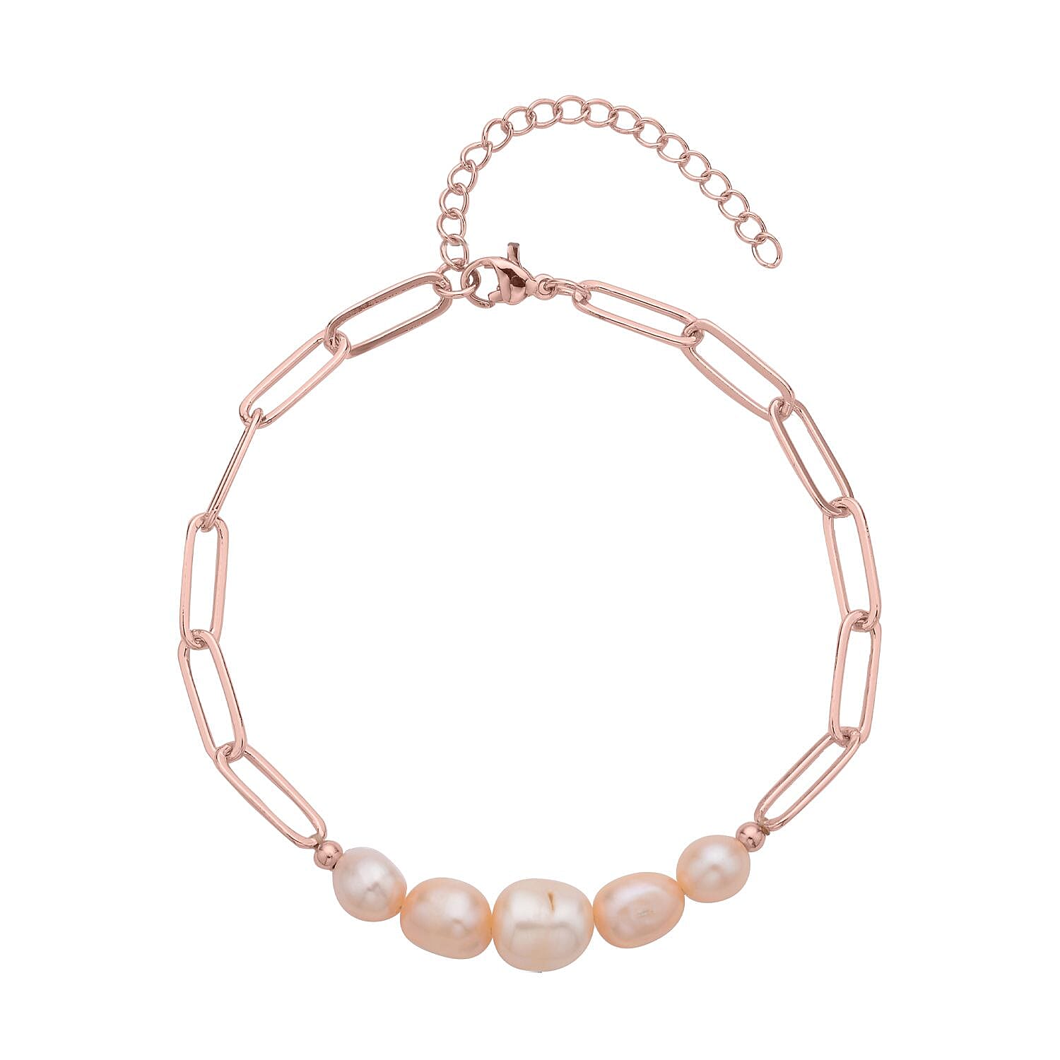 shop lc Peach Freshwater Pearl Paper Clip Chain Bracelet in Rosetone (8-10In)