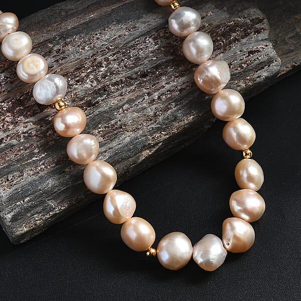 Shop Lc Peach Freshwater Pearl Potato Shape Necklace In 18K Vermeil Yellow Gold Over Sterling Silver 18 Inches
