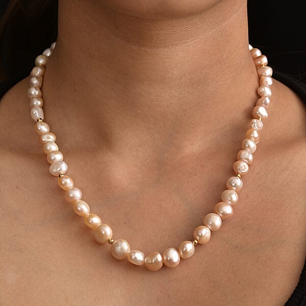 Shop Lc Peach Freshwater Pearl Potato Shape Necklace In 18K Vermeil Yellow Gold Over Sterling Silver 18 Inches