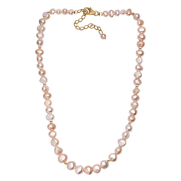 Shop Lc Peach Freshwater Pearl Potato Shape Necklace In 18K Vermeil Yellow Gold Over Sterling Silver 18 Inches