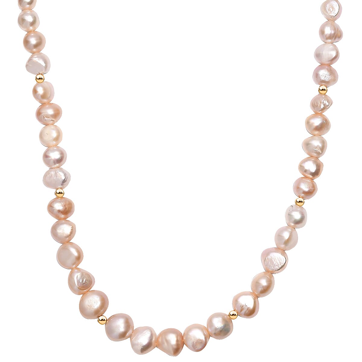 shop lc Peach Freshwater Pearl Potato Shape Necklace in 18K Vermeil Yellow Gold Over Sterling Silver 18 Inches