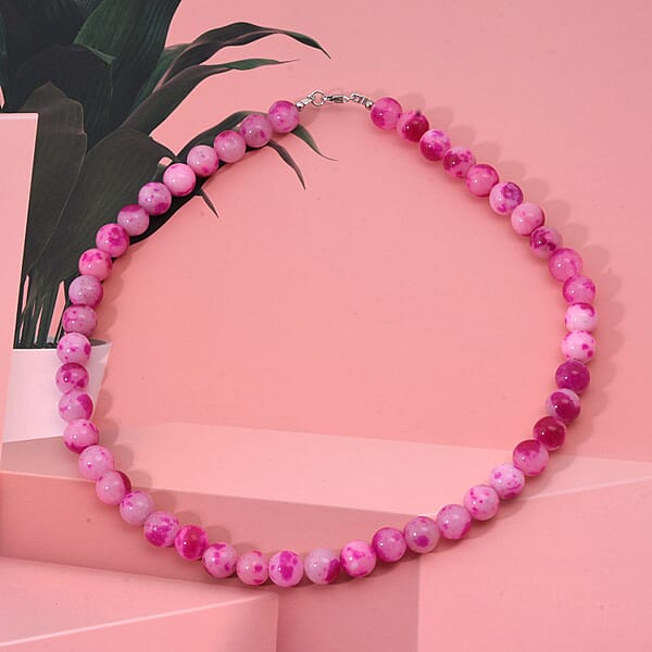Shop Lc Peach Purple Watermelon Agate Beaded 335.35 Ctw Necklace 18 Inches In Sterling Silver