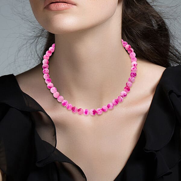 Shop Lc Peach Purple Watermelon Agate Beaded 335.35 Ctw Necklace 18 Inches In Sterling Silver