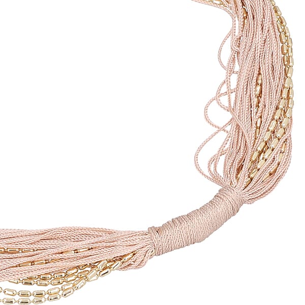 Shop Lc Peach Tasseled Collar Glass Seed Beaded Necklace In Goldtone 32 Inches