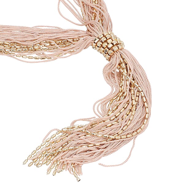 Shop Lc Peach Tasseled Collar Glass Seed Beaded Necklace In Goldtone 32 Inches