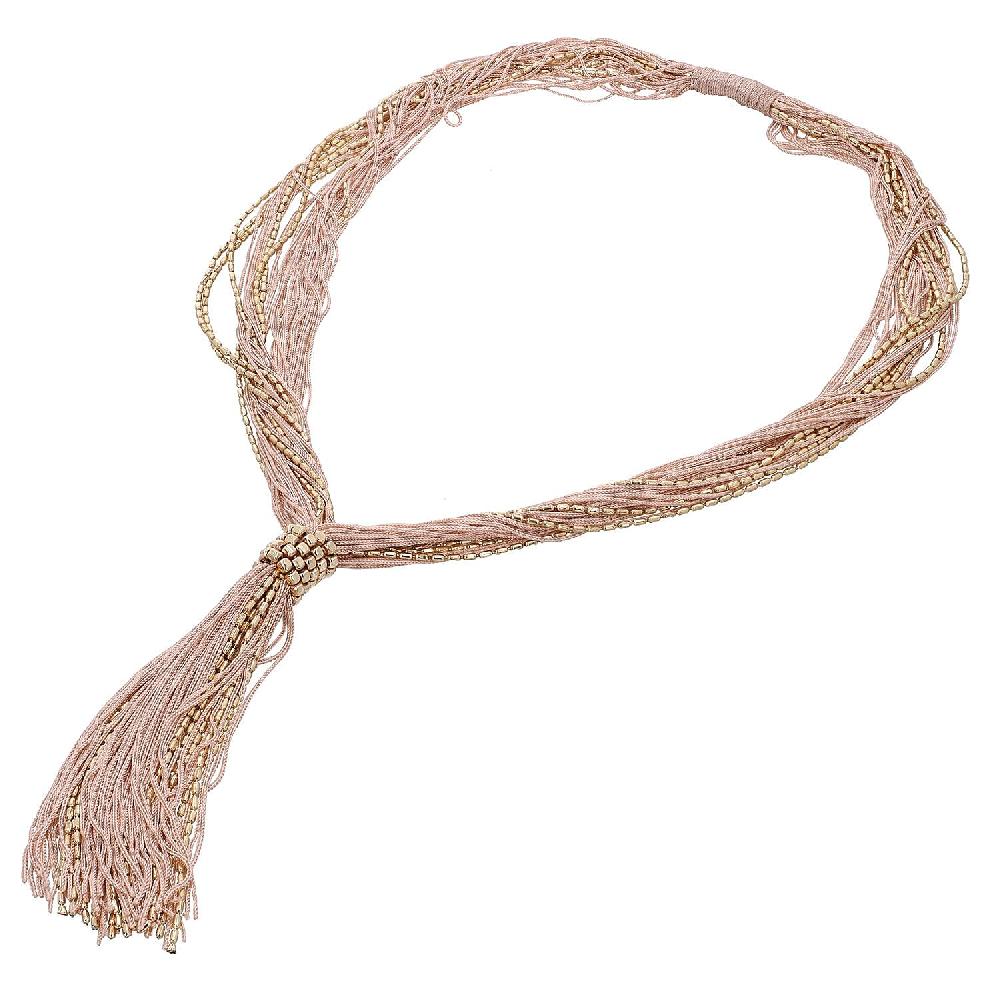 shop lc Peach Tasseled Collar Glass Seed Beaded Necklace in Goldtone 32 Inches
