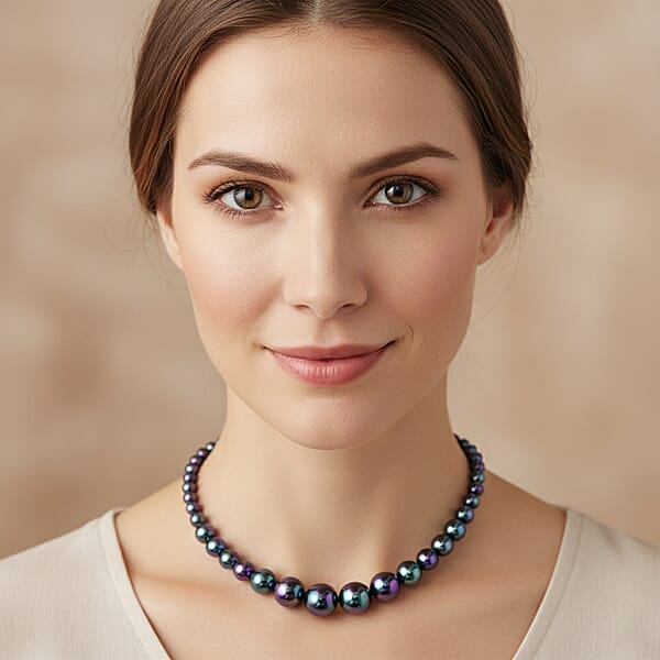 Shop Lc Peacock Color Shell Pearl Necklace In Silvertone 20-22 Inches