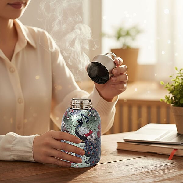 Shop Lc Peacock Pattern 260ml Double Wall Stainless Steel Water Bottle