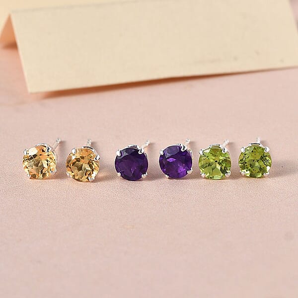 Shop Lc Peridot Brazilian Citrine And Amethyst 2.75 Ctw Set Of 3 Solitaire Stud Earrings In Sterling Silver