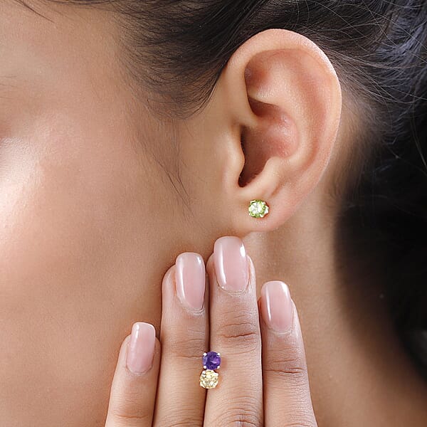 Shop Lc Peridot Brazilian Citrine And Amethyst 2.75 Ctw Set Of 3 Solitaire Stud Earrings In Sterling Silver